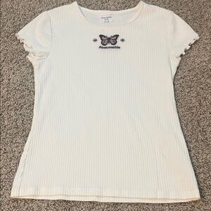 Abercrombie & Fitch White Ribbed Tee with Butterfly Detail